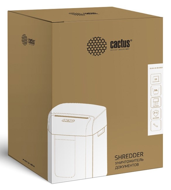 Шредер Cactus CS-SH-15-30-2X15 (секр.P-5) перекрестный 15лист. 30лтр. скрепки скобы пл.карты CD
