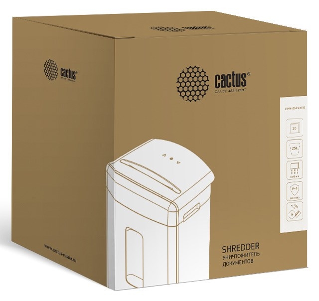 Шредер Cactus CS-SH-20-25-4X40 (секр.P-4) перекрестный 20лист. 25лтр. скрепки скобы пл.карты CD
