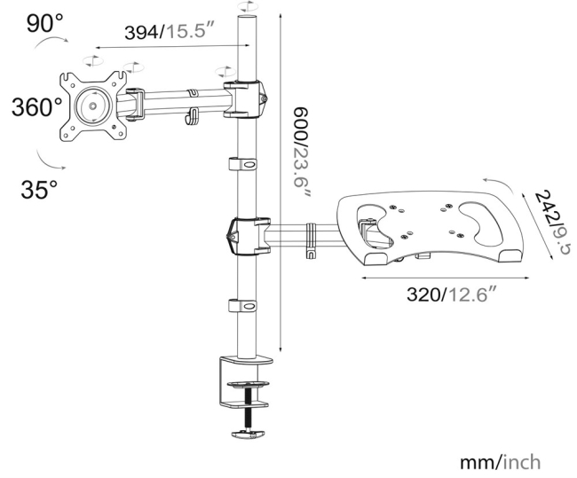 Кронштейн для монитора/ноутбука Cactus CS-VM-LH07-AL серебряный 13"-27" макс.8кг настольный поворот и наклон