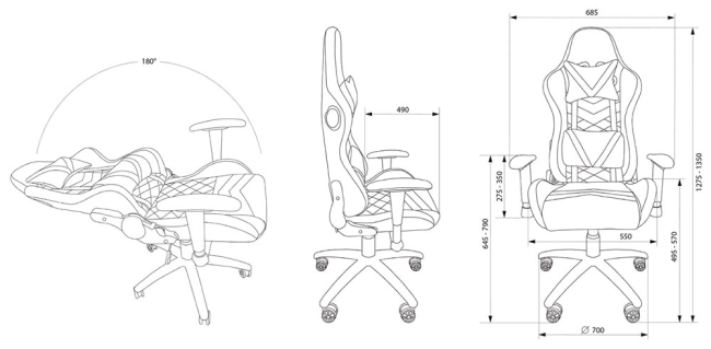 Кресло игровое Cactus с RGB-подсветкой черный эко.кожа с подголов. крестов. сталь
