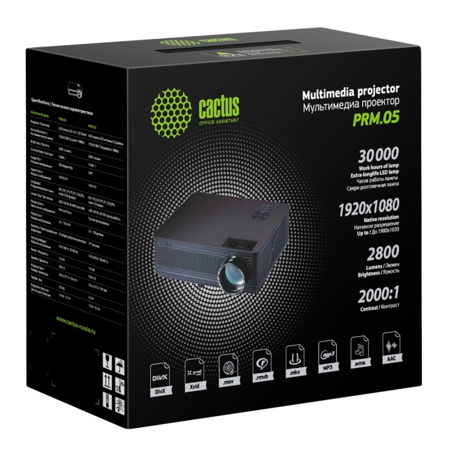 Проектор Cactus CS-PRM.05B.Full HD-A LCD 2800Lm (1920x1080) 2000:1 ресурс лампы:30000часов 2xUSB typeA 2xHDMI 4.2кг